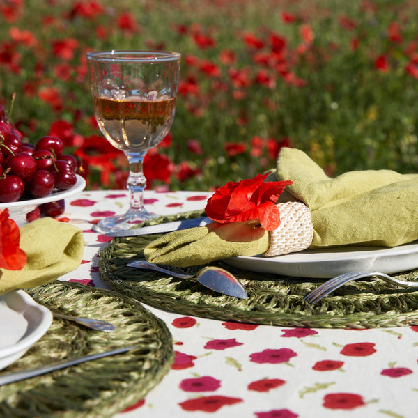 Couleur Nature | Poppies French Tablecloths, Red & Green