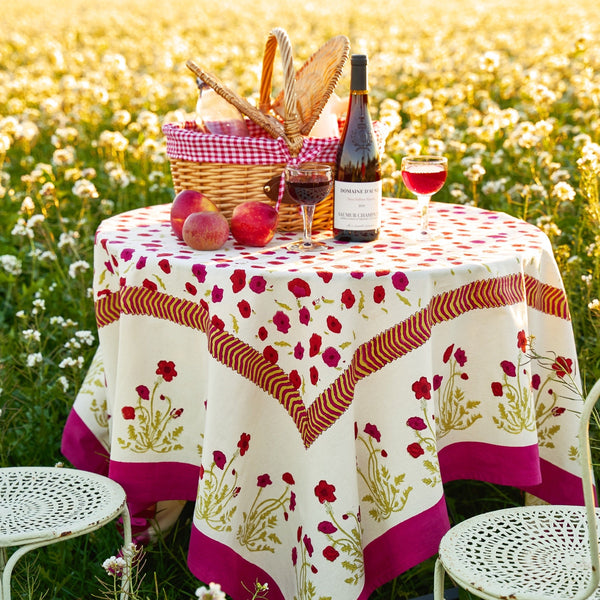Couleur Nature | Poppies French Tablecloths, Red & Green
