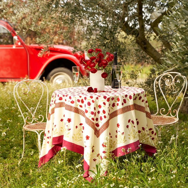 Couleur Nature | Poppies French Tablecloths, Red & Green