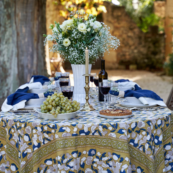 Couleur Nature | Forest Harvest French Tablecloths, Mustard & Blue