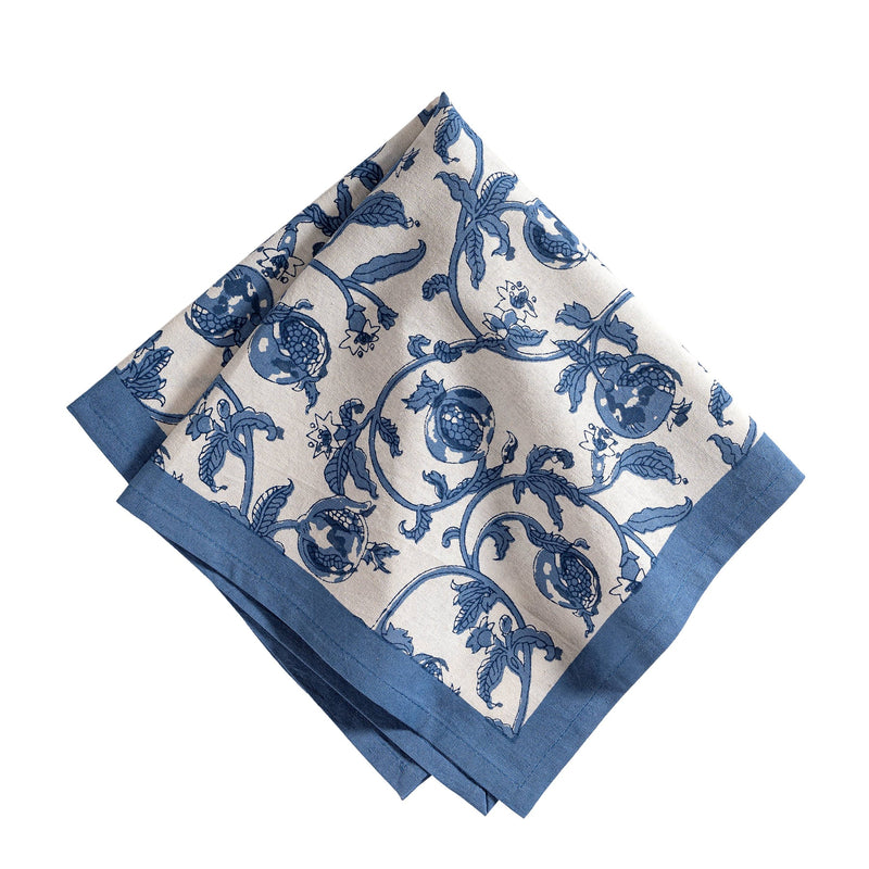 Caravan Home | 19 x 19 Granada Cornflower Blue Napkins Set of 6 featuring pomegranate motifs, ideal for elegant table settings.