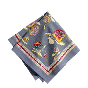 Caravan Home 19 x 19 Pansy Red & Grey Napkins Set of 6, featuring hand-printed floral patterns on fine French linen, elegantly folded.