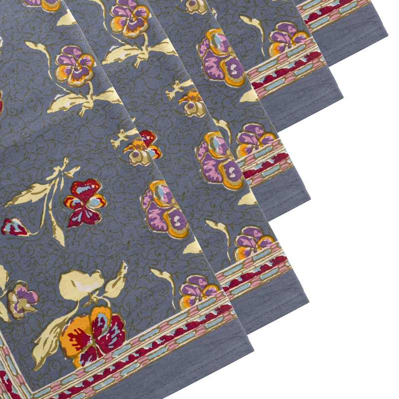 Caravan Home | 19 x 19 Pansy Red & Grey Napkins Set of 6, featuring a vibrant pansy pattern, hand-printed on fine French linen for elegant dining.