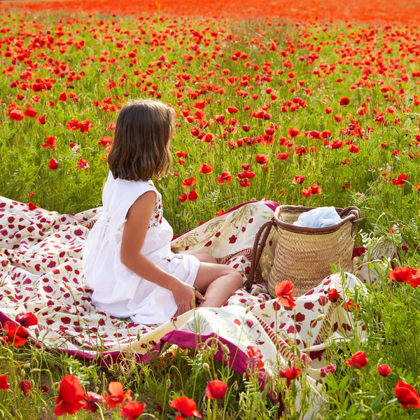 Couleur Nature | Poppies French Tablecloths, Red & Green