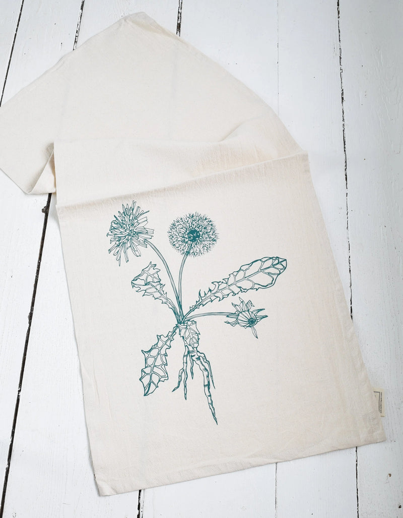 Hearth and Harrow | Organic Cotton Dandelion Tea Towel - Green - Botanical Print