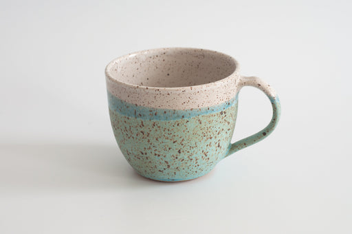 RachaelPots | Jumbo Mug - Robin's Egg Blue, hand-thrown with a thumb rest handle, perfect for coffee or soup. Individually crafted in Brooklyn, NY.