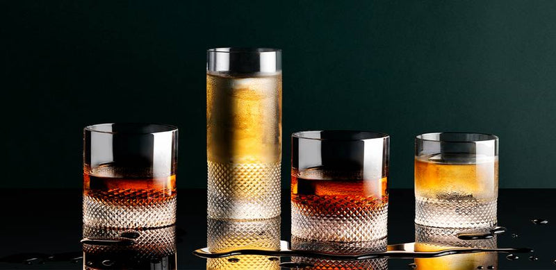Richard Brendon | Diamond Highball glass featuring a contemporary cut crystal design, perfect for enhancing cocktail presentations with its striking diamond pattern.