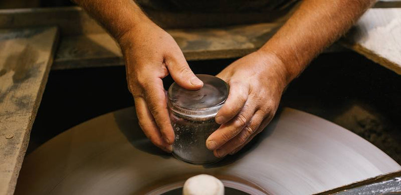 Richard Brendon | Diamond Double Old Fashioned Tumbler held by hands, emphasizing its suitability for whisky and cocktails, featured by Athens Cooks' barware collection.