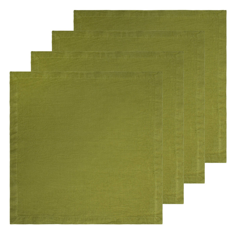 Caravan Home | 21 x 21 Avocado Everyday Napkin Set of 4, showcasing oversized, hand-dyed linen with mitered corners for a refined dining experience.