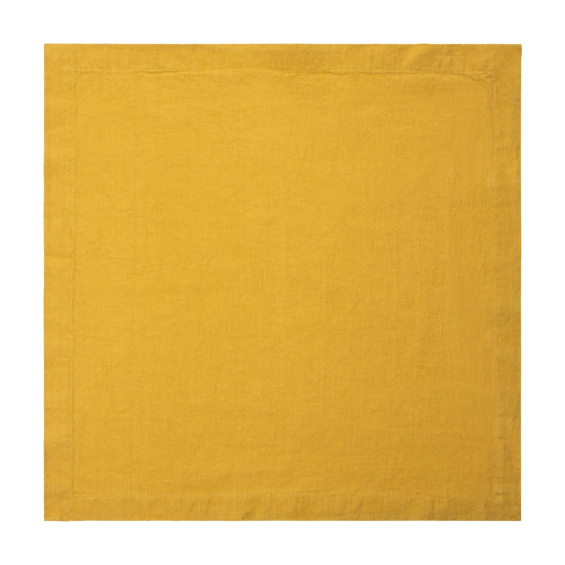 Caravan Home | 21 x 21 Dijon Everyday Napkins Set of 4, showcasing oversized, hand-dyed yellow linen with mitered corners, perfect for sophisticated dining.