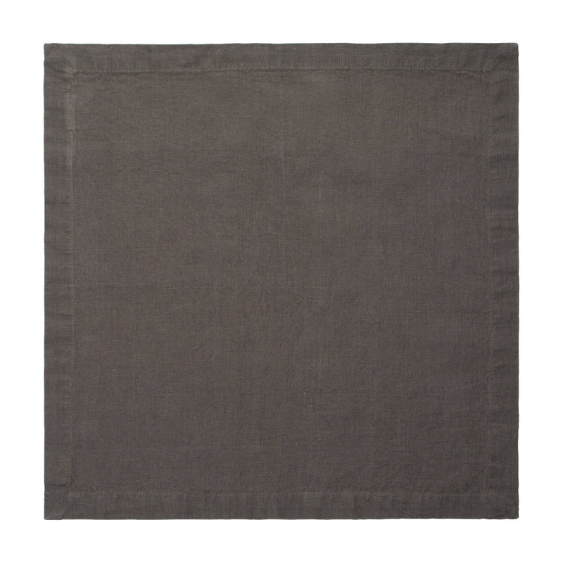 Caravan Home | 21 x 21 Slate Everyday Napkins Set of 4, showcasing a close-up of the oversized, hand-dyed linen with mitered corners for elegant dining.