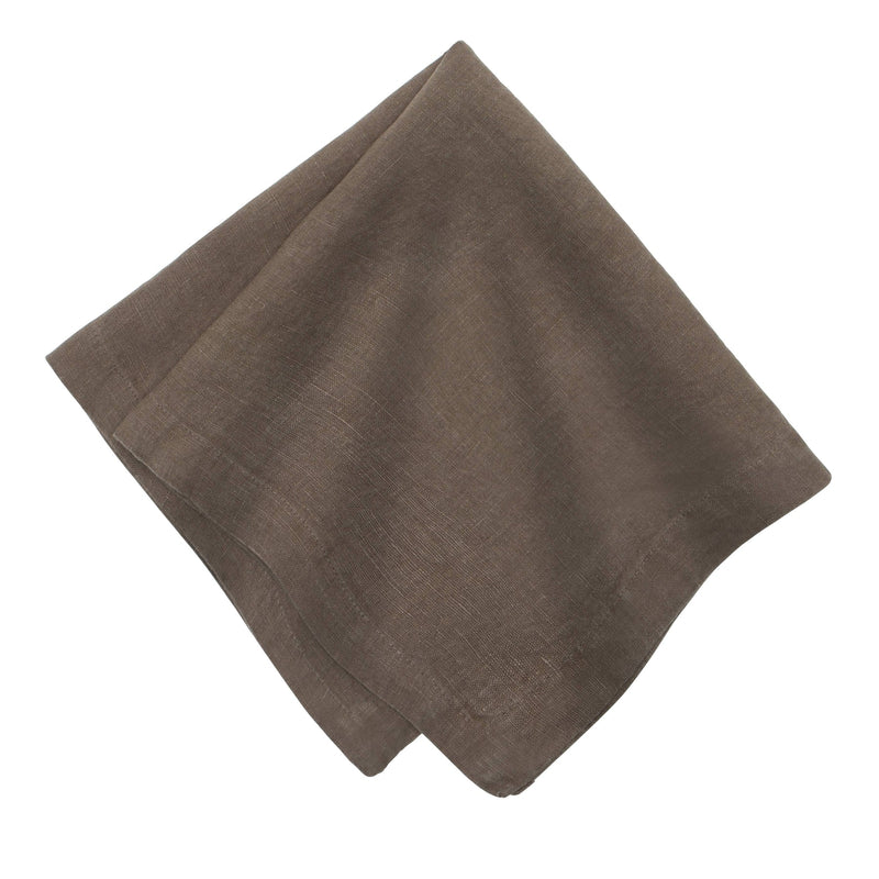 Caravan Home | 21 x 21 Walnut Everyday Napkins Set of 4, oversized, hand-dyed linen napkins folded neatly, showcasing refined craftsmanship and mitered corners for a luxurious dining experience.
