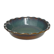 Emile Henry | 175th Anniversary Pie Dish, Blue/Sable, with scalloped rim and mottled glaze, ideal for baking pies or casseroles; crafted from durable Burgundy clay.