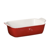 Emile Henry | Modern Classics Loaf Pan, Rouge, 9 x 5, featuring a sleek design with a red exterior, ideal for baking and serving.
