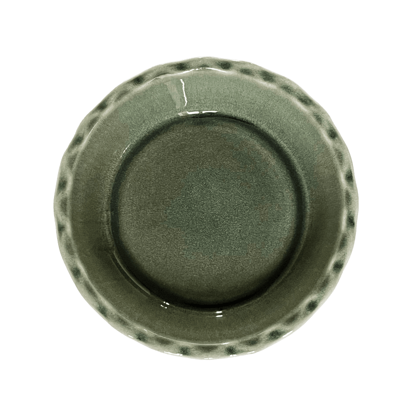 Emile Henry | 175th Anniversary Pie Dish, Green/Ivory, featuring a scalloped edge and speckled glaze, exemplifying French craftsmanship and timeless bakeware heritage.