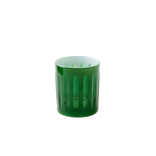 Sir|Madam Empire Rocks Malachite Glass, set of 2, features a faceted green tumbler, inspired by 1920s skyscrapers, perfect for classic cocktails.