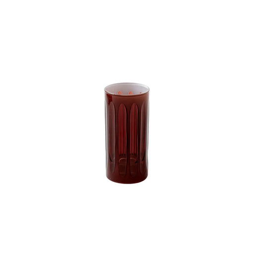 Sir|Madam Empire Java Nips Glass in deep red with ribbed design and oval indentations, reflecting 1920s skyscraper elegance. Part of a set of four.
