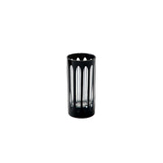 Sir|Madam | Empire Tuxedo Nips Glasses, Set of 4: Cylindrical black desktop-style holder with vertical cut-out slots, inspired by 1920s skyscraper design.