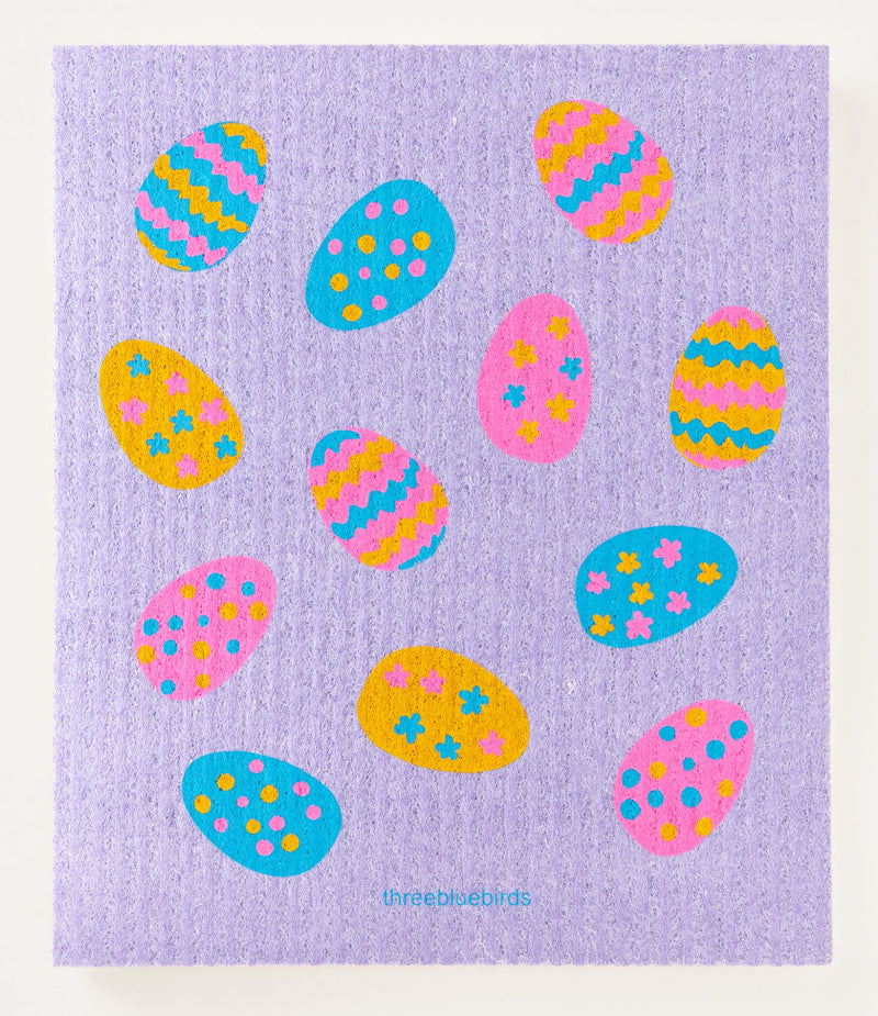 Three Bluebirds Swedish Dishcloths | Easter Eggs on Purple Swedish Dishcloth