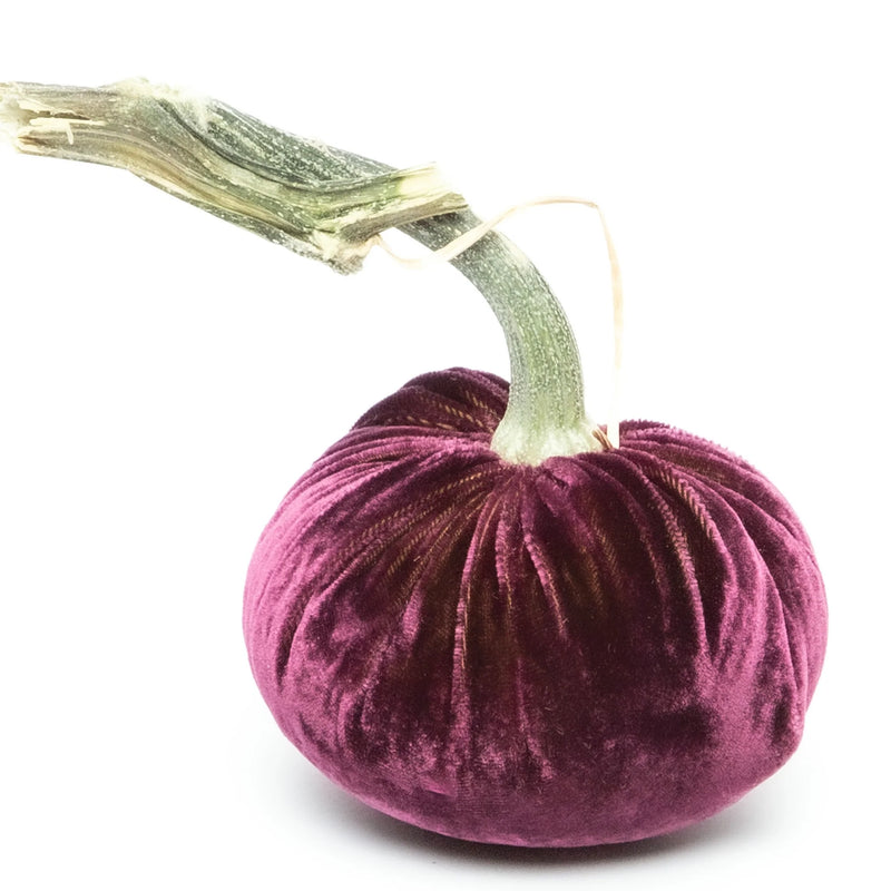 Hot Skwash Silk Velvet Pumpkin - Bronze Jumbo: Close-up of a handcrafted purple pumpkin with a unique natural stem, embodying luxury and artisanal craftsmanship.