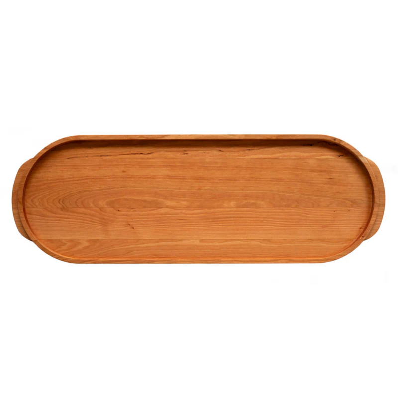 J.K. Adams | Cherry Oval Wooden Buffet Serving Tray with grain patterns, raised rim, and cut-out handles; ideal for charcuterie and entertaining.