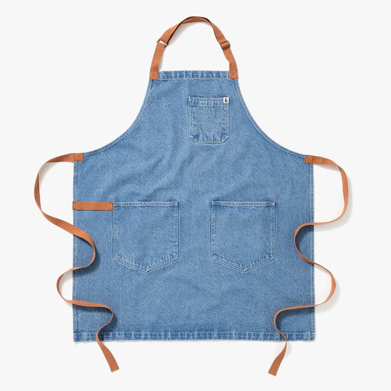 Hedley & Bennett | Essential Aprons - Cedar Blue Denim: Durable cotton canvas apron with adjustable neck strap, long waist ties, and multiple pockets for practical kitchen use.