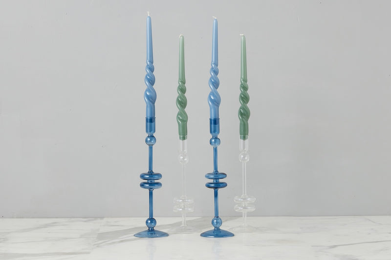 Etú HOME | Clear Glass Candlestick Pair Medium