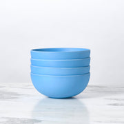 Fable New York | Bamboo Plates & Dinnerware - Cereal Bowl (Set of 4) - Robins Egg, showcasing a stack of eco-friendly, durable blue bowls from Athens Cooks.