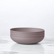 Fable New York | Bamboo Plates & Dinnerware - Low Bowl (Set of 4) - Castle, showcasing a stack of eco-friendly, durable bamboo fiber bowls on a marble table.