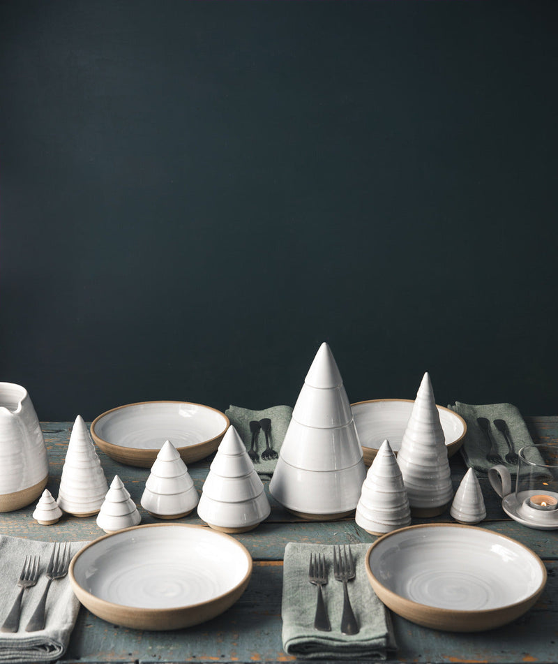 Farmhouse Pottery Balsam Woodland Trees on a tabletop - handcrafted ceramic decor from Woodstock, Vermont