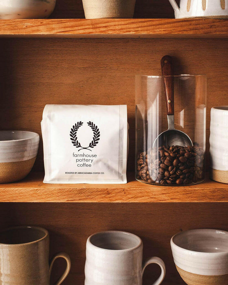 Farmhouse Pottery | Coffee Scoops - Artisan with scalloped handle and brushed gold finish, designed to measure 2 tablespoons, ideal for enhancing your home coffee bar experience.