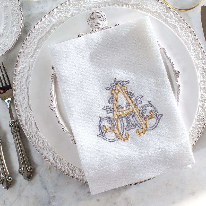 Arte Italica & Crown Linen Designs | Vintage Vine Monogram Tri-Fold Napkin - T