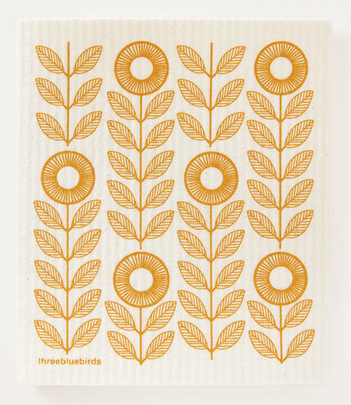 Three Bluebirds Swedish Dishcloths | Fall Swedish Dishcloths - Mustard Sunflowers, featuring a close-up of an intricate sunflower motif on a sustainable, reusable dishcloth.