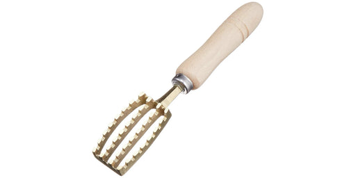 Kikuichi Fish Scaler with brass prongs and wooden handle, designed for effortless fish scaling, showcasing craftsmanship in line with Athens Cooks' curated kitchen tools.