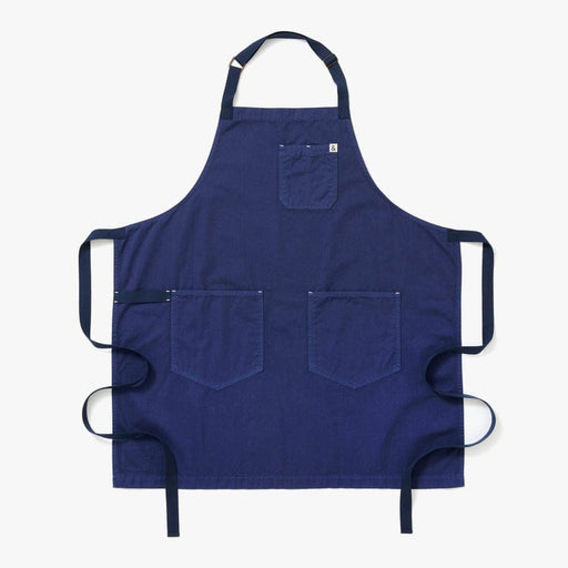 Hedley & Bennett | Essential Garment Dyed - French Blue apron with adjustable neck strap, two large lower pockets, smaller chest pocket, and long waist ties.