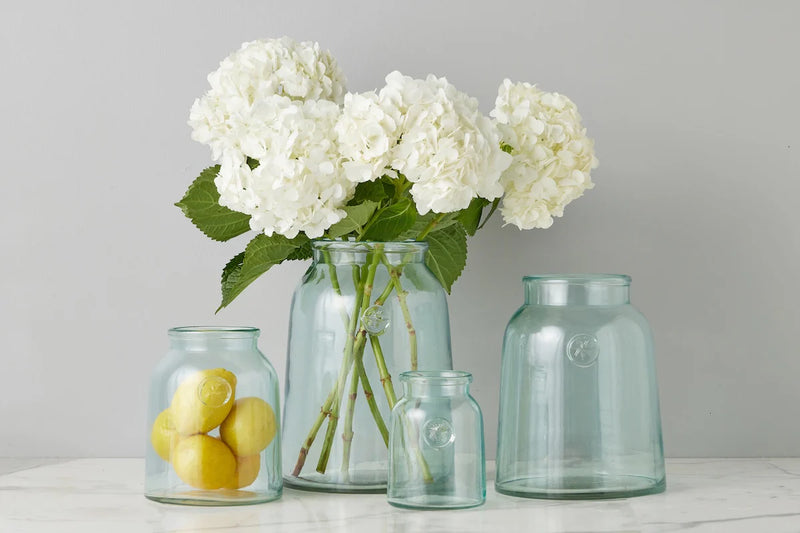 Etú HOME | French Bee Mason Jar (Medium) displayed with flowers and lemons, showcasing its elegant, vintage-inspired design suitable for home decor and floral arrangements.