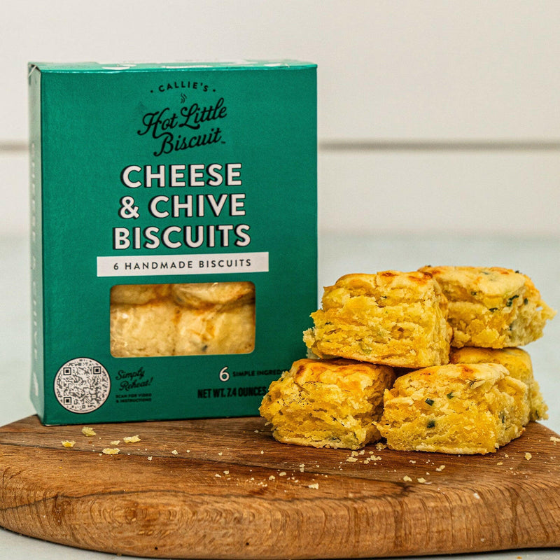 Callie's Hot Little Biscuit frozen Charleston Buttermilk Biscuits, showcasing handmade, tender, buttery biscuits, ideal for versatile meals, reflecting Southern hospitality and culinary craftsmanship.