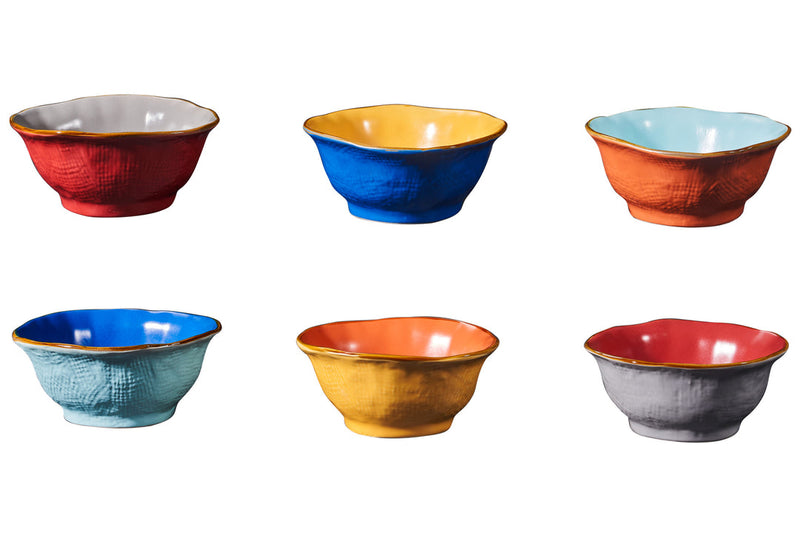 Novita | Mediterranean Fruit & Cereal Bowls in Assorted Colors, featuring a frosted base, matte finish, and elegant brown rim lines, ideal for versatile kitchen use.