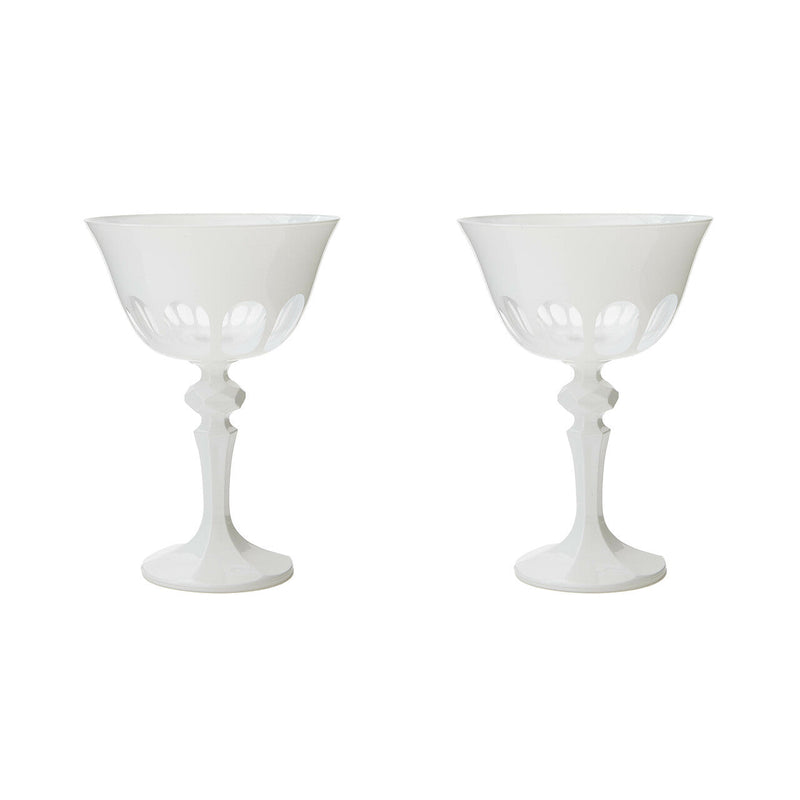 Sir|Madam Rialto Glass Coupe in Chalk, set of 2 — opaque cream mouth-blown glass with faceted stem