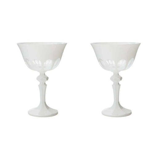 Sir|Madam Rialto Glass Coupe in Chalk, set of 2 — opaque cream mouth-blown glass with faceted stem