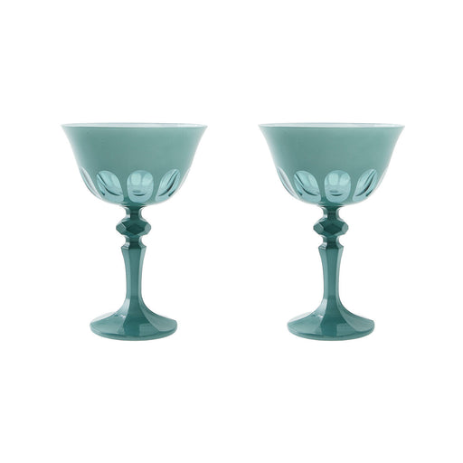 Sir|Madam Rialto Glass Coupe in Teal, Set of 2, on white background