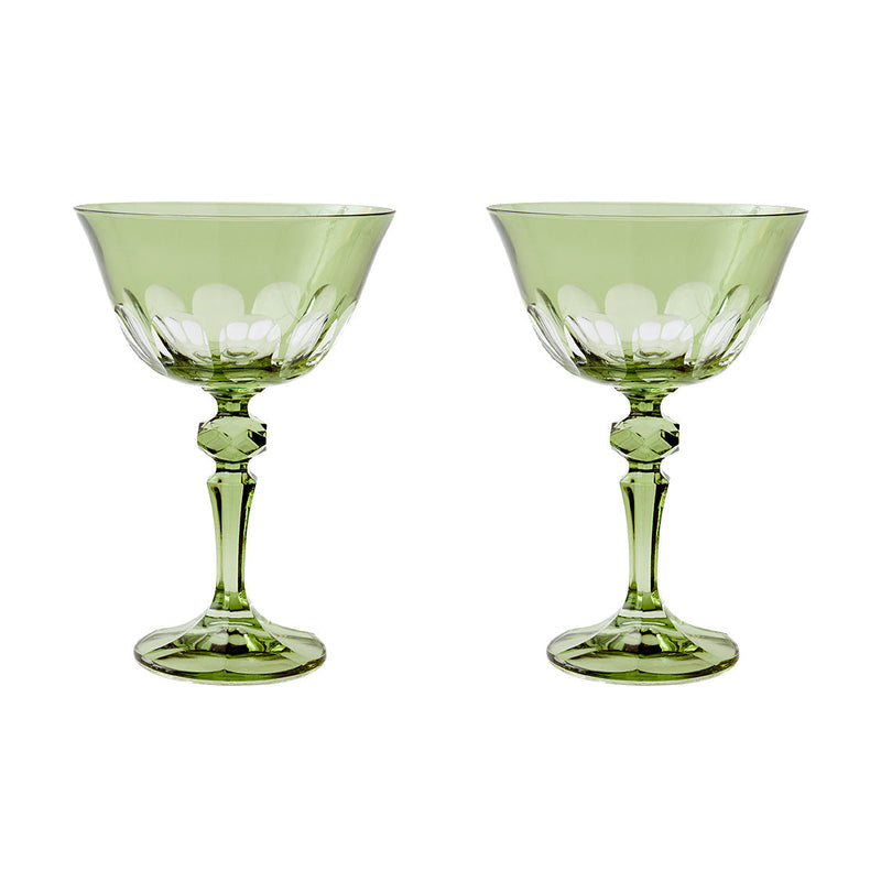 Sir/Madam Rialto Glass Coupe in Honeydew green, set of two on white background