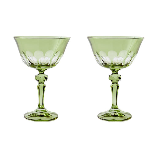 Sir/Madam Rialto Glass Coupe in Honeydew green, set of two on white background