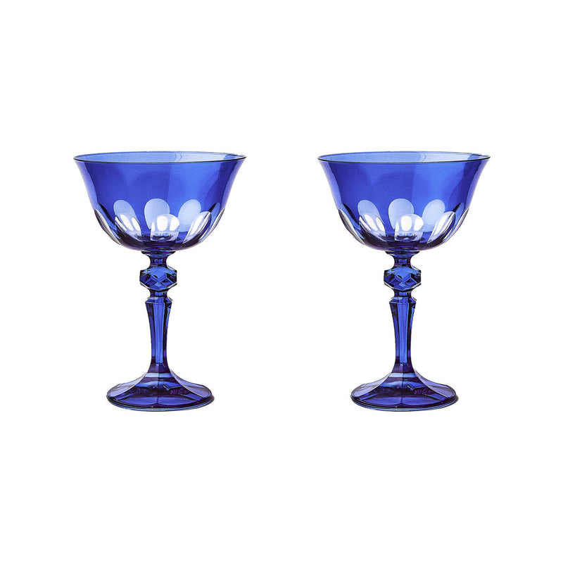 Sir|Madam Rialto Glass Coupe in Moon Glow (cobalt blue), Set of 2, on white background