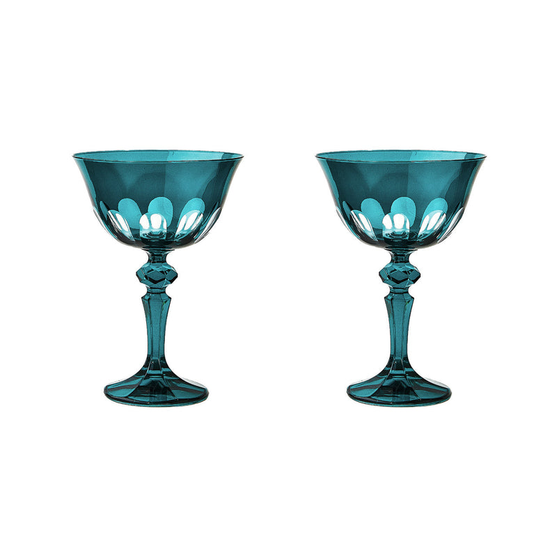 Sir|Madam Rialto Glass Coupe in Millicent (deep teal-green), Set of 2, on white background