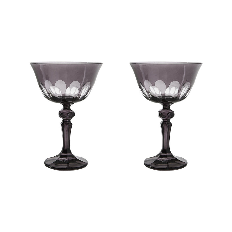 Sir|Madam Rialto Glass Coupe in Smoke grey, pair on white background