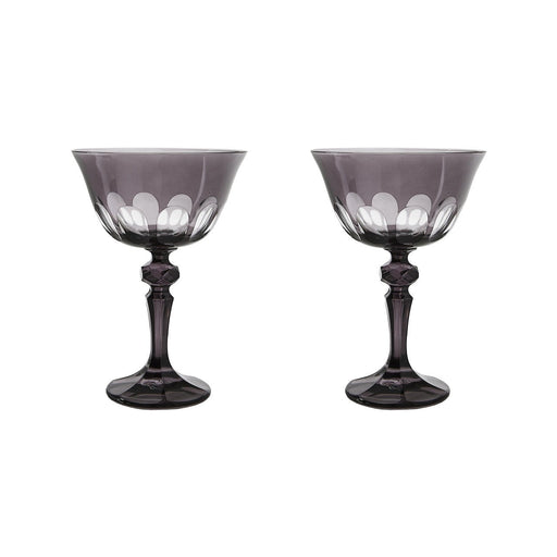 Sir|Madam Rialto Glass Coupe in Smoke grey, pair on white background