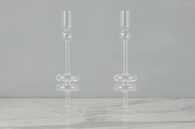 Etú HOME | Clear Glass Candlestick Pair Medium