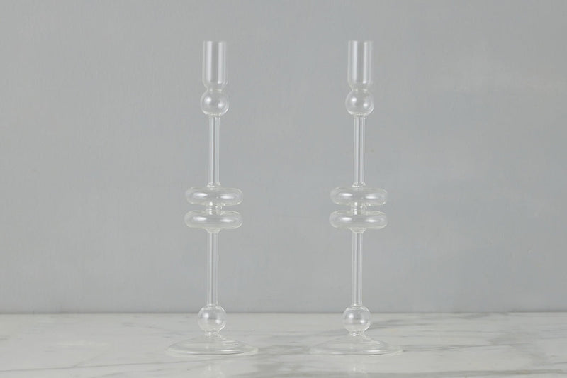 Etú HOME | Clear Glass Large Pair Candlestick