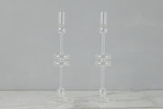 Etú HOME | Clear Glass Large Pair Candlestick for elegant home decor, expertly crafted for taper candles, perfect for enhancing your dining or living space.